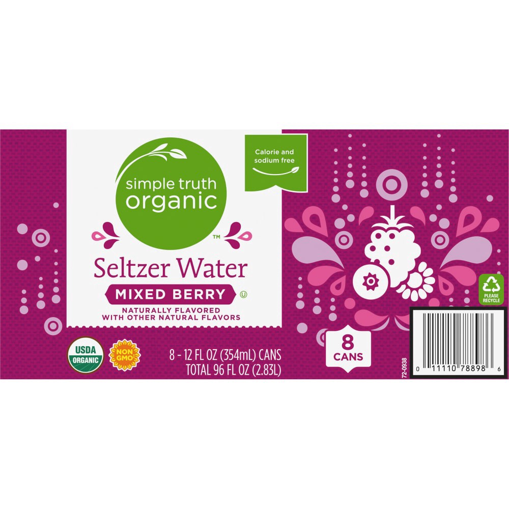 slide 4 of 5, Simple Truth Organic Naturally Flavored Mixed Berry Seltzer Water, 8 ct; 12 fl oz