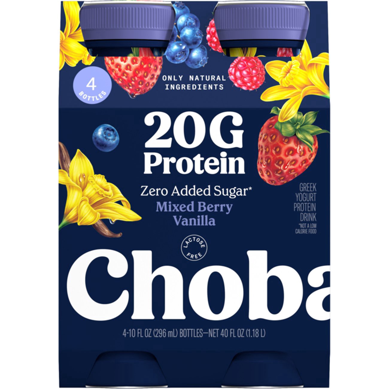 slide 1 of 1, Chobani Zero Added Sugar Mixed Berry Vanilla Yogurt Protein Drink, 4 ct