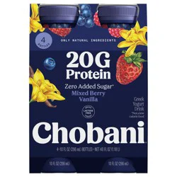 Chobani 20g Protein Lowfat Greek Yogurt Drink Mixed Berry Vanilla 10 fl oz 4PK
