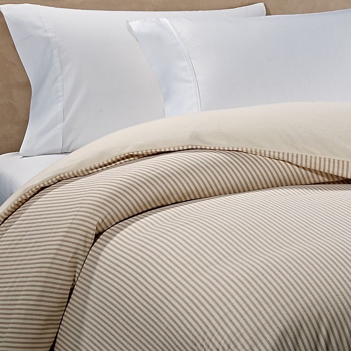 slide 1 of 1, The Seasons Collection HomeGrown Ticking Stripe Flannel King Duvet Cover - Taupe, 1 ct