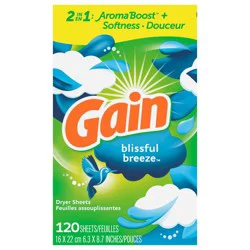 Gain dryer sheets, 120 Count, Blissful Breeze Scent Laundry Fabric Softener Sheets with 2-in-1 Aromaboost Plus Softness