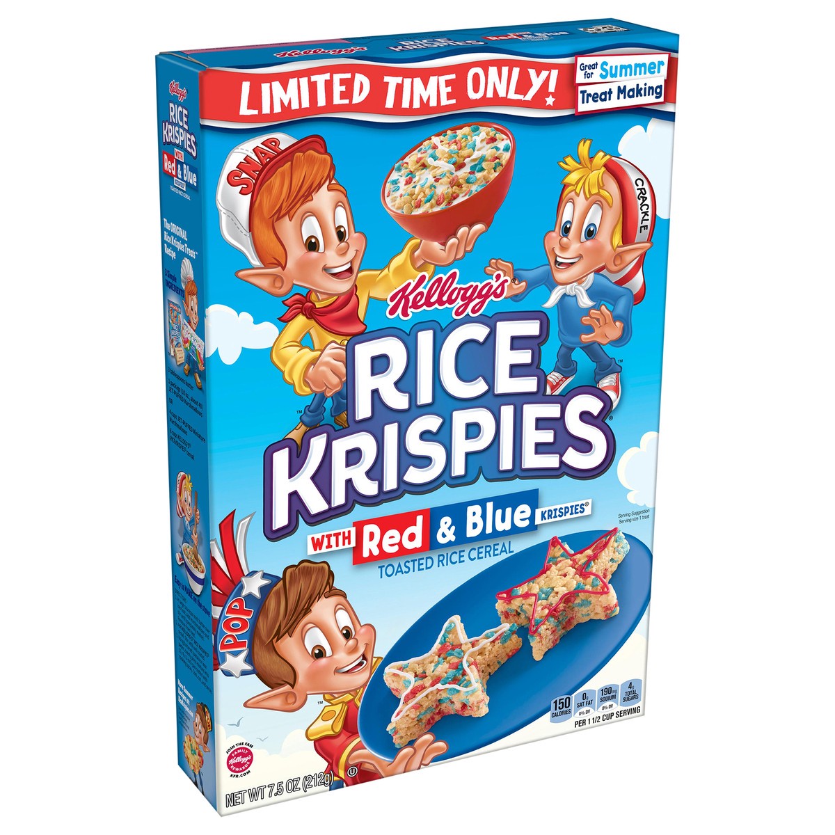 slide 7 of 8, Rice Krispies Kellogg's Rice Krispies Breakfast Cereal, Summer Snacks, Family Breakfast, Red and Blue Color Mix, 7.5oz Box, 1 Box, 7.5 oz