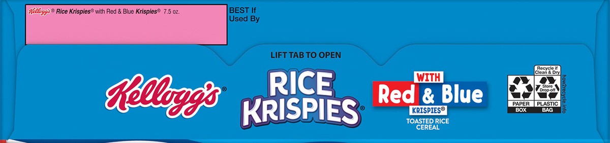 slide 5 of 8, Rice Krispies Kellogg's Rice Krispies Breakfast Cereal, Summer Snacks, Family Breakfast, Red and Blue Color Mix, 7.5oz Box, 1 Box, 7.5 oz