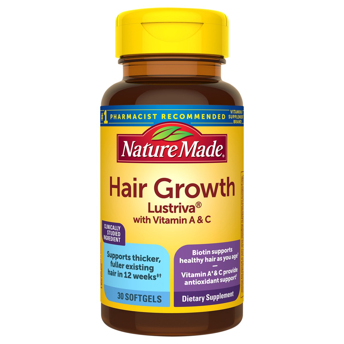 slide 1 of 8, Nature Made Hair Growth Softgels, Lustriva, Biotin, Vitamin C & A, 30 Count, 30 ct