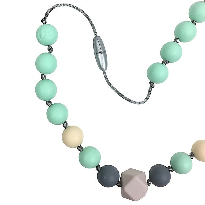 slide 2 of 3, Itzy Ritzy Teething Happens Chewable Silicone Mom Jewelry Teether Necklace - River Mist, 1 ct