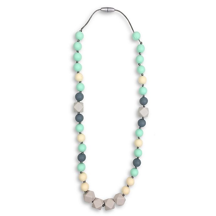 slide 1 of 3, Itzy Ritzy Teething Happens Chewable Silicone Mom Jewelry Teether Necklace - River Mist, 1 ct