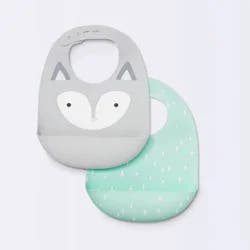 Silicone Bibs with Decal - 2ct - Cloud Island™ Gray Fox & Green Arrows