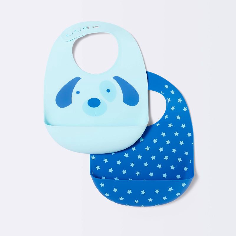 slide 1 of 4, Silicone Bib with Decal - 2ct - Cloud Island™ Dogs/Dots, 2 ct