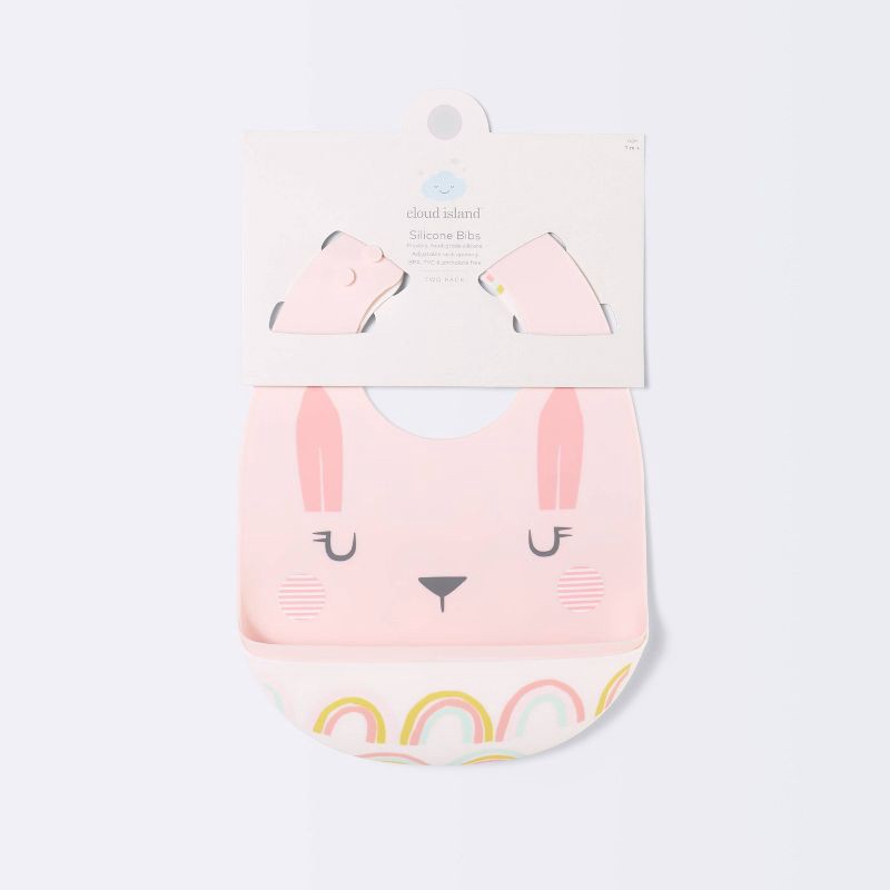 slide 4 of 4, Silicone Bib with Decal - 2ct - Cloud Island™ Rabbit/Rainbow, 2 ct