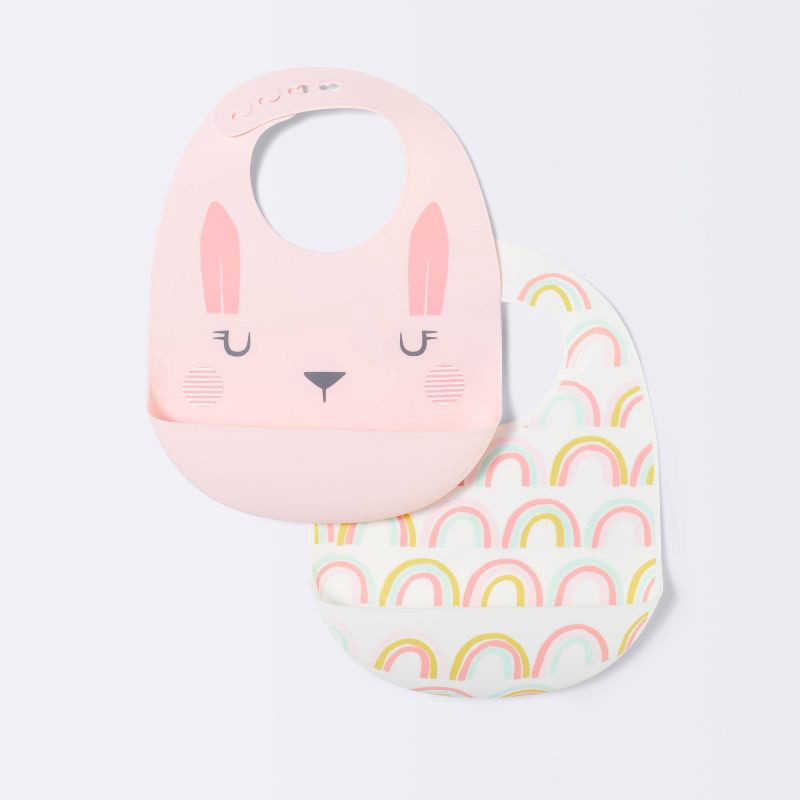 slide 1 of 4, Silicone Bib with Decal - 2ct - Cloud Island™ Rabbit/Rainbow, 2 ct