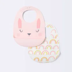 Silicone Bib with Decal - 2ct - Cloud Island™ Rabbit/Rainbow