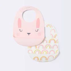 Silicone Bib with Decal - 2ct - Cloud Island™ Rabbit/Rainbow