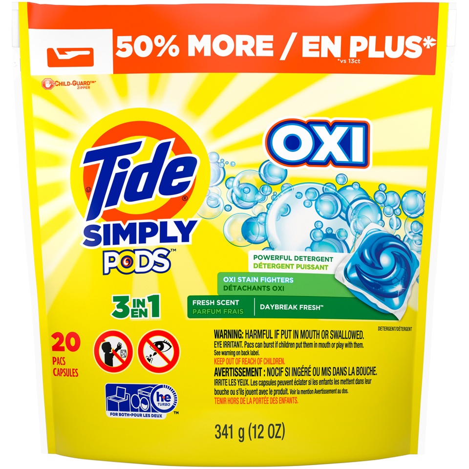 slide 1 of 2, Tide Pods Simply Clean & Fresh, Liquid Laundry Detergent Pacs, Daybreak Fresh, 20Ct, 13 oz