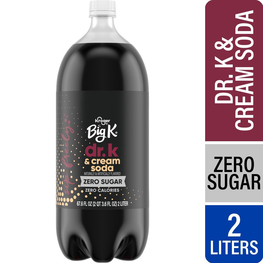 slide 1 of 1, Kroger® Big K® Zero Sugar Dr. K and Cream Soda Bottle, 2 liter