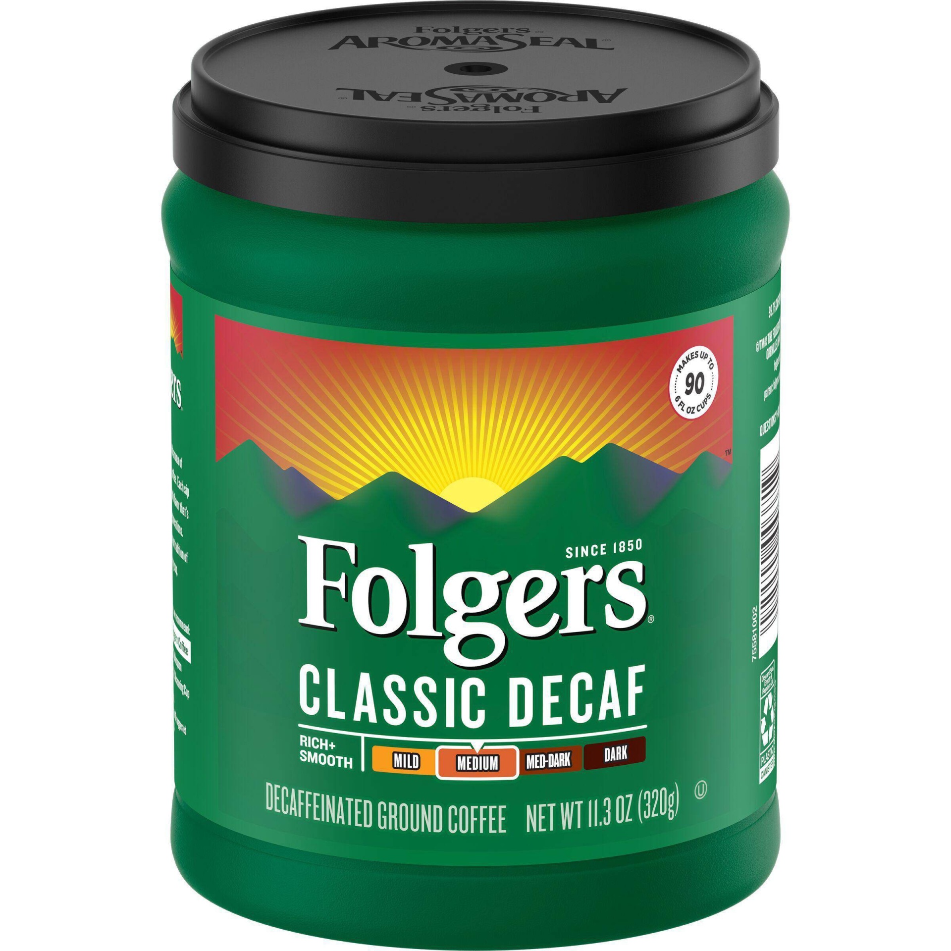 slide 1 of 4, Folgers Classic Decaf Medium Roast Ground Coffee, 11.3 oz