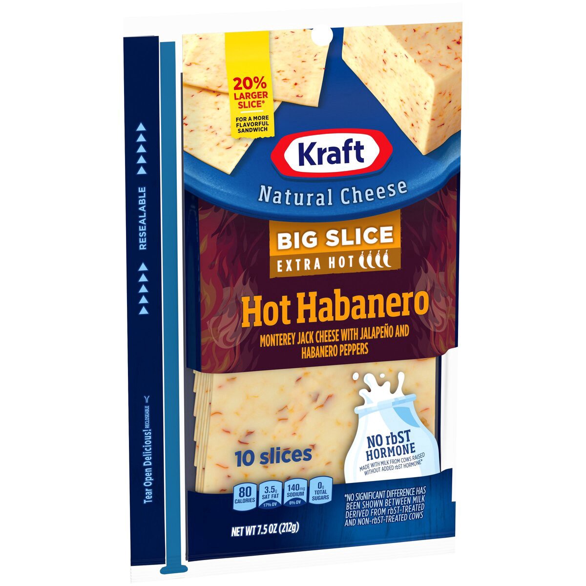 slide 5 of 14, Kraft Big Slice Hot Habanero Monterey Jack Cheese Slices with Extra Hot Jalapeno & Habanero Peppers, 10 ct Pack, 10 ct