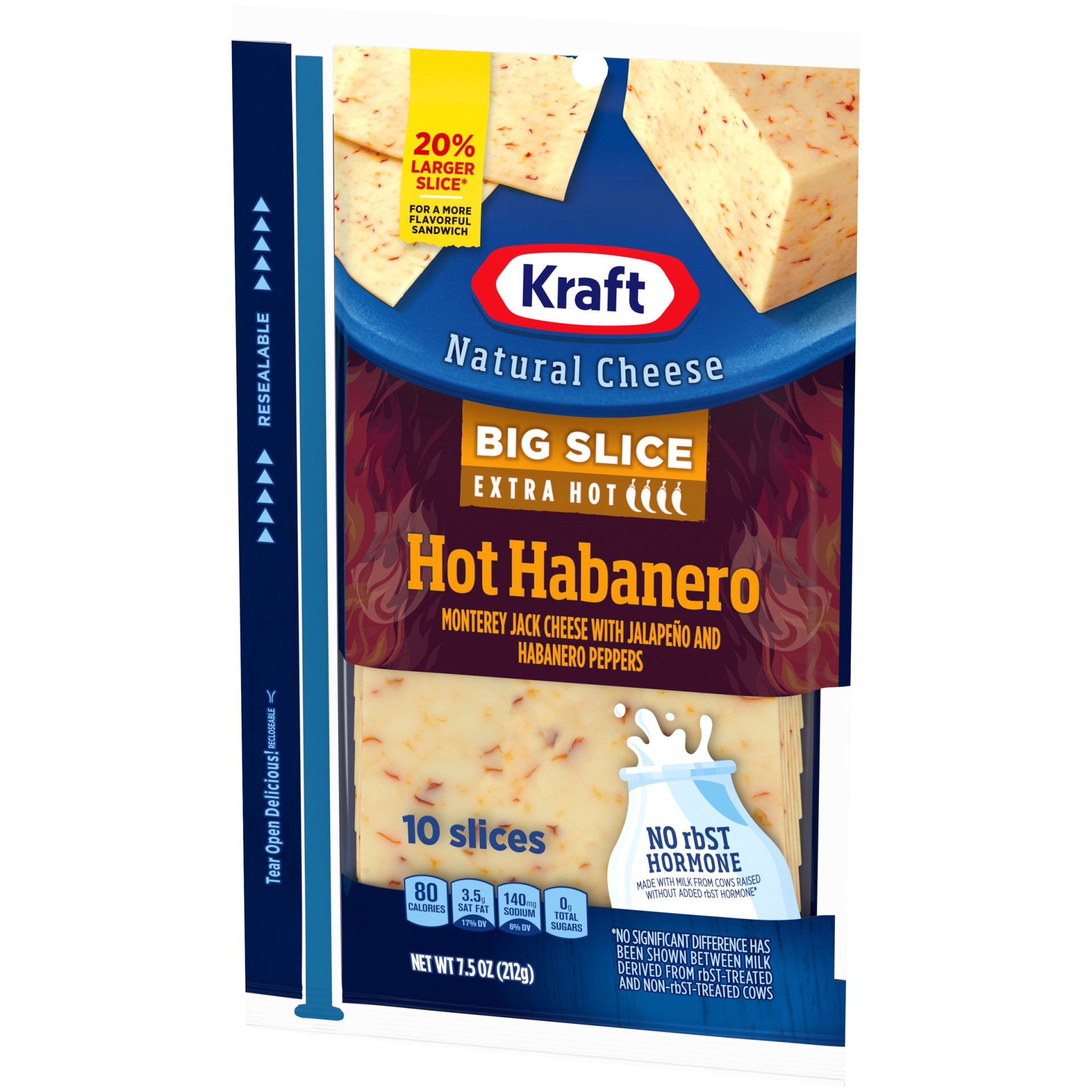 slide 3 of 14, Kraft Big Slice Hot Habanero Monterey Jack Cheese Slices with Extra Hot Jalapeno & Habanero Peppers, 10 ct Pack, 10 ct