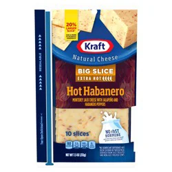 Kraft Big Slice Hot Habanero Monterey Jack Cheese Slices with Extra Hot Jalapeno & Habanero Peppers, 10 ct Pack
