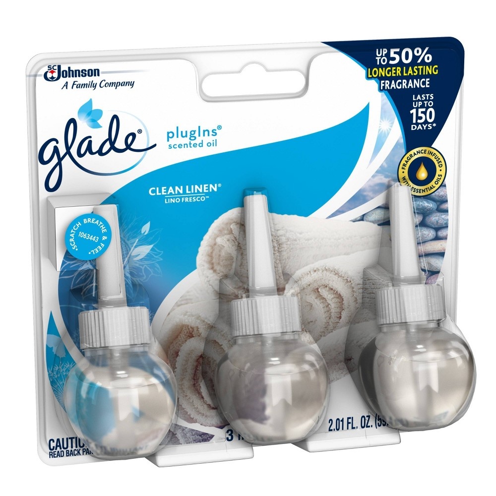 slide 4 of 4, Glade Clean Linen Plug-In Scented Oil Refill, 3 ct