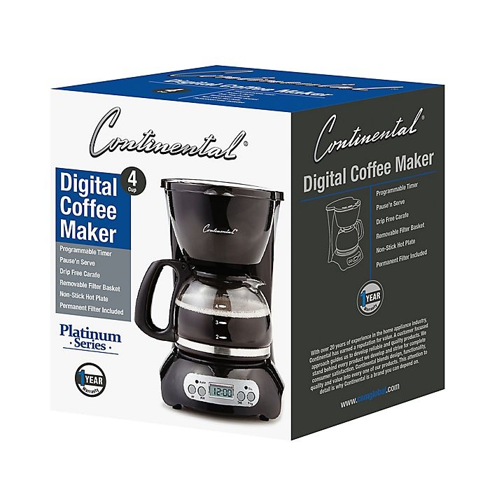 slide 5 of 5, Continental Electric 4-Cup Digital Coffee Maker - Black, 1 ct