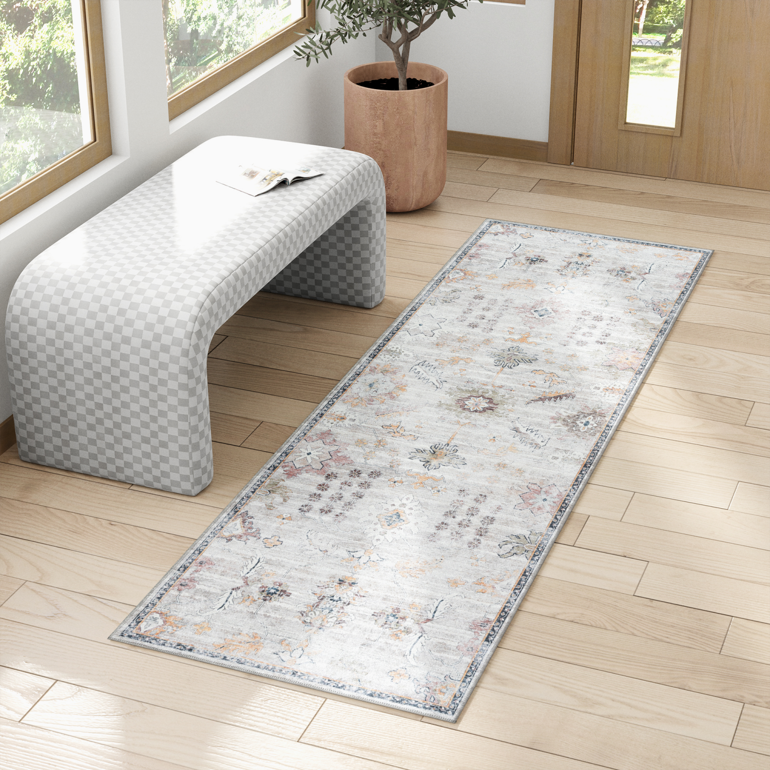 slide 3 of 4, Gertmenian Zavier Sarouk Washable Runner, 26x72, Beige, 1 ct