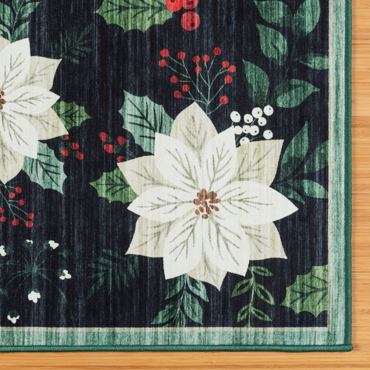 slide 4 of 4, Gertmenian Crystal Print Poinsettia Runner 26x72", Black, 1 ct