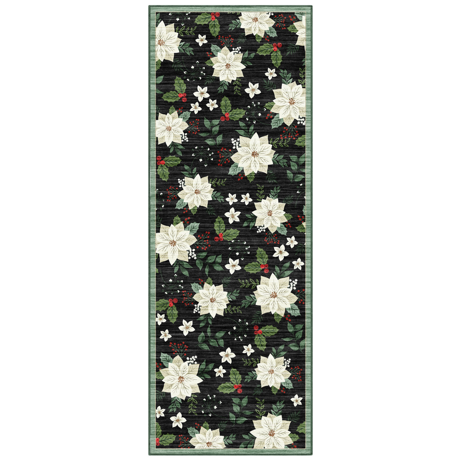 slide 1 of 4, Gertmenian Crystal Print Poinsettia Runner 26x72", Black, 1 ct