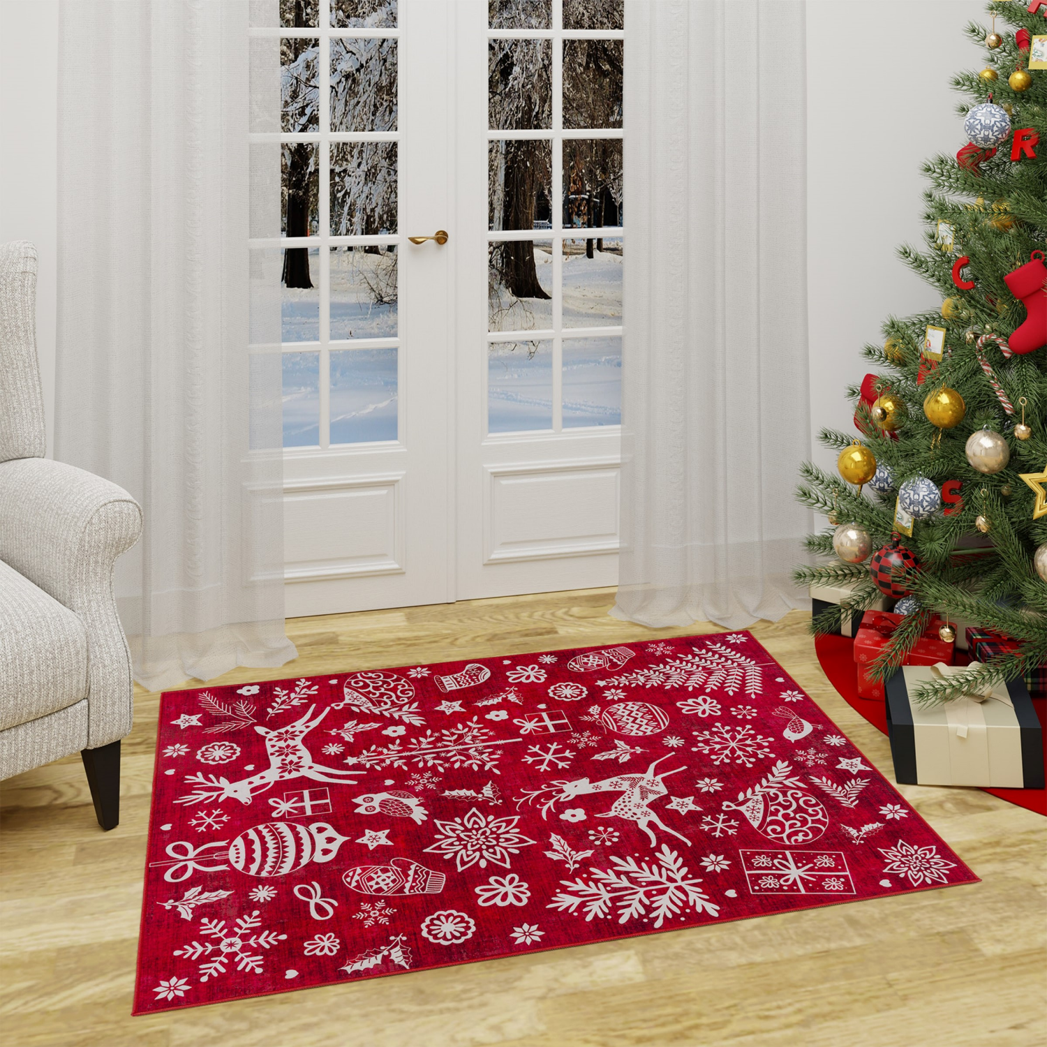 slide 3 of 4, Gertmenian Crystal Print Cheer Runner 26x72", Red, 1 ct