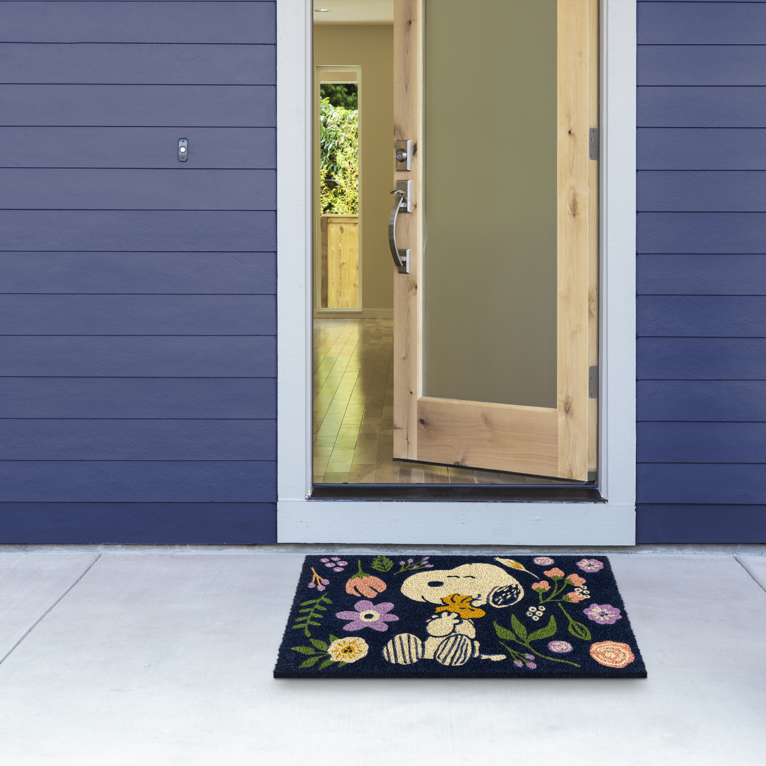 slide 2 of 2, Peanuts Snoopy Flowers, Coir Mat 18x30, Blue, 1 ct