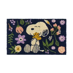 Peanuts Snoopy Flowers, Coir Mat 18x30, Blue