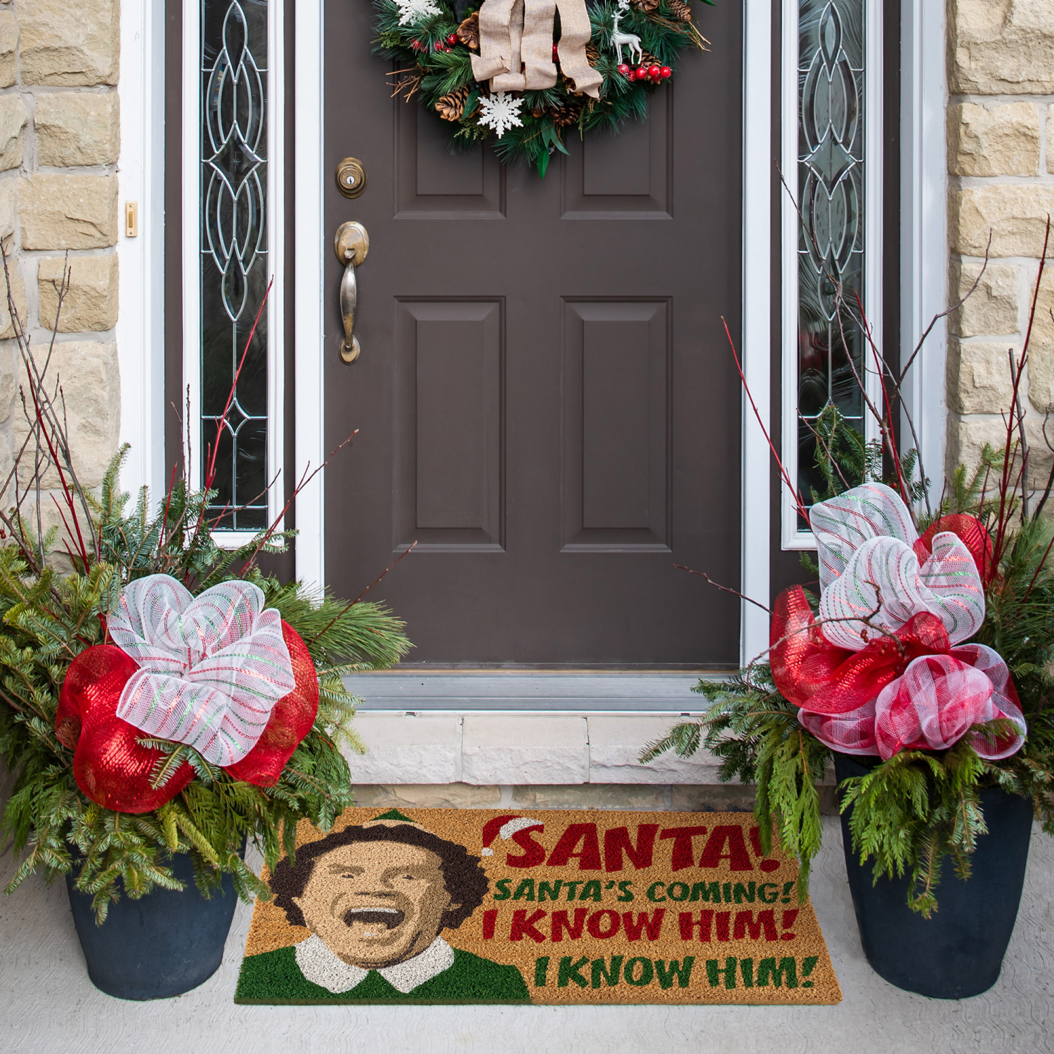 slide 4 of 5, Elf Santa is Coming Coir Mat, 18x30, Natural, 1 ct