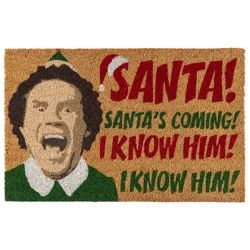 Elf Santa is Coming Coir Mat, 18x30, Natural