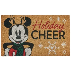 Mickey Mouse Holiday Cheer Coir Mat, 18x30 Natural