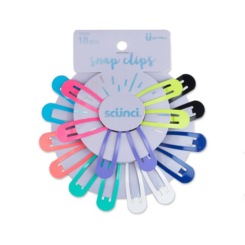 slide 1 of 4, scunci scünci Kids Rounded Metal Snap Clips - Brights - 18pcs, 18 ct