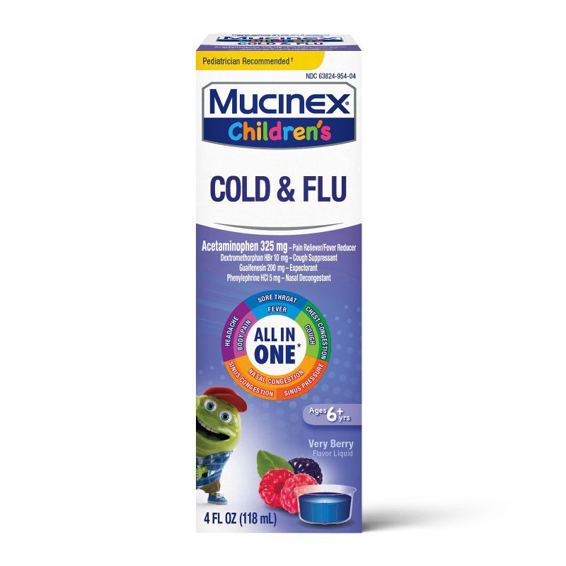 slide 1 of 11, Mucinex Children's Multi-Symptom Cold and Sore Throat Relief Liquid - Very Berry - 4 fl oz, 4 fl oz