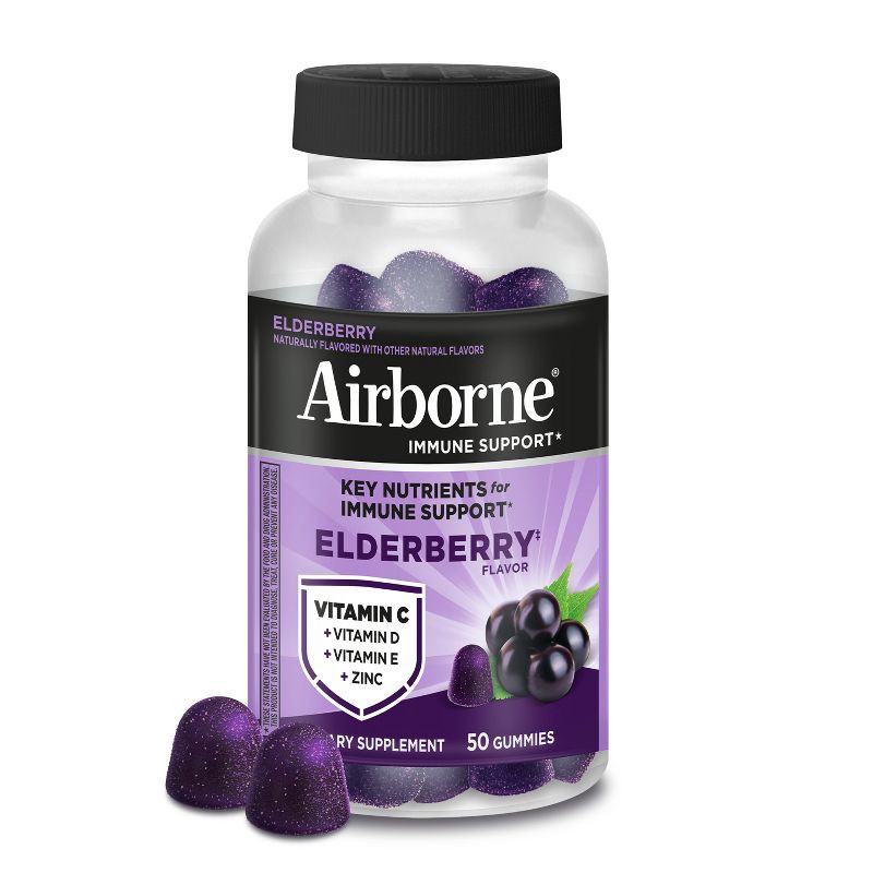slide 1 of 8, Airborne Adult Elderberry Gummies with Vitamin C & Vitamin D - 50ct, 50 ct