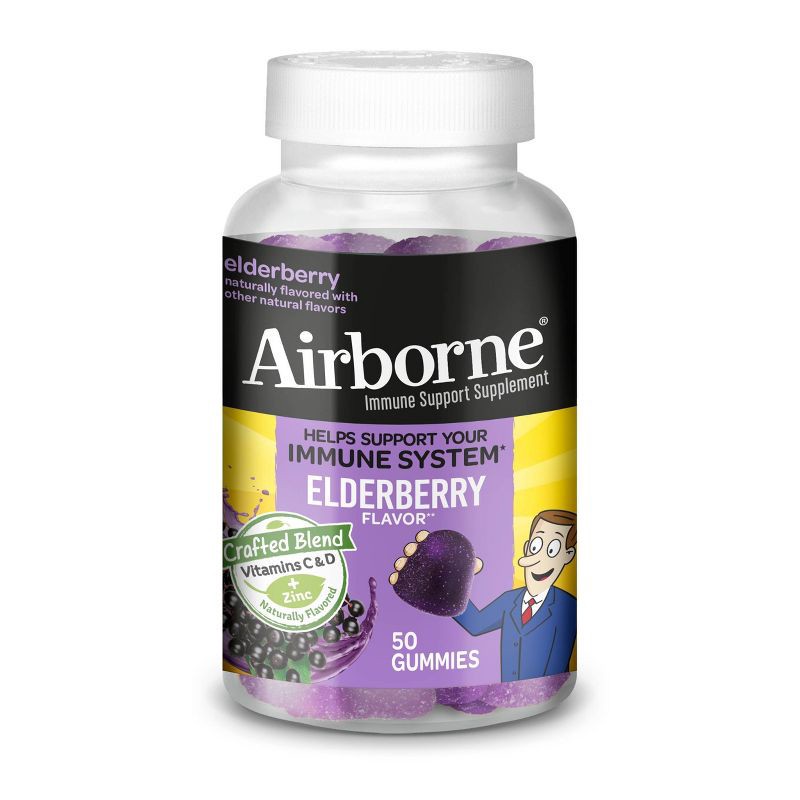 slide 1 of 7, Airborne Adult Elderberry Gummies with Vitamin C & Vitamin D - 50ct, 50 ct