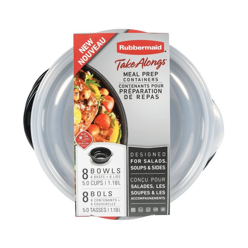 slide 2 of 4, Rubbermaid 16pc TakeAlongs Meal Prep Containers Set: BPA-Free, Microwave & Freezer Safe, Black & Clear Food Storage, 16 ct