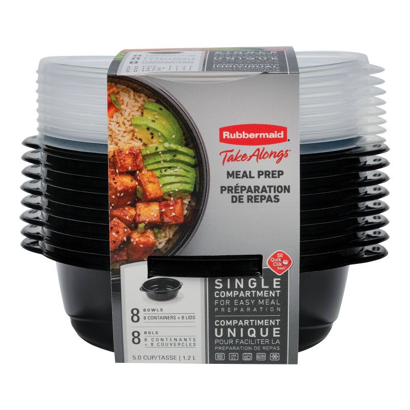 slide 4 of 4, Rubbermaid 16pc TakeAlongs Meal Prep Containers Set: BPA-Free, Microwave & Freezer Safe, Black & Clear Food Storage, 16 ct