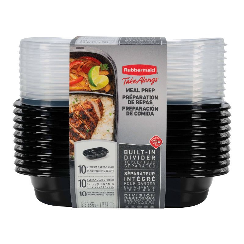 slide 1 of 4, Rubbermaid 20pc TakeAlongs Meal Prep Divided Rectangle Containers Set: Microwave & Freezer Safe, Lunch Containers, 20 ct