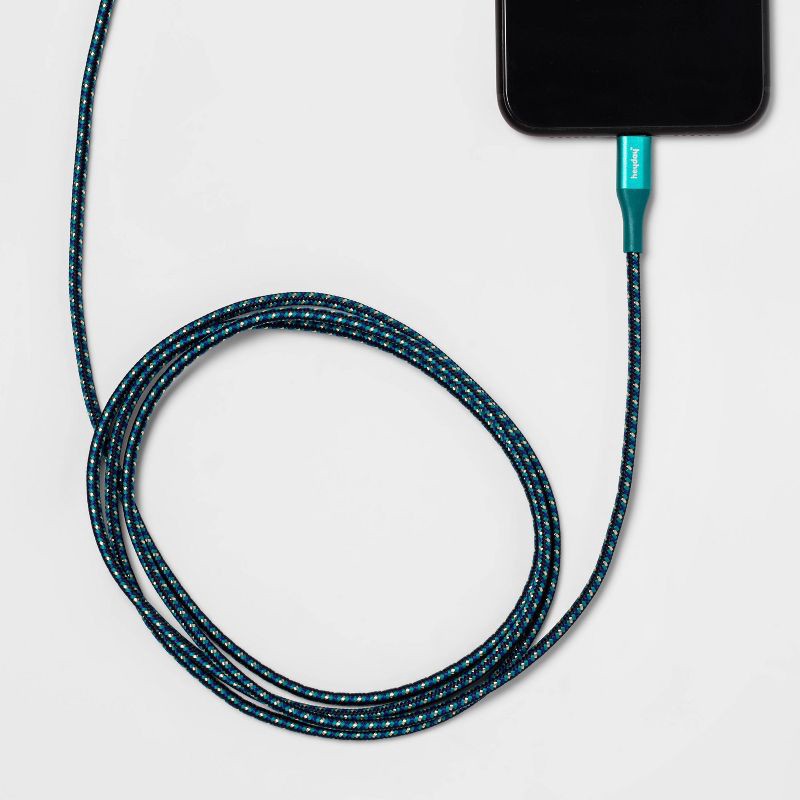 slide 2 of 3, 6' Lightning to USB-A Braided Cable - heyday™ Ocean Teal/Navy: Male-to-Male Connector, 1 ct