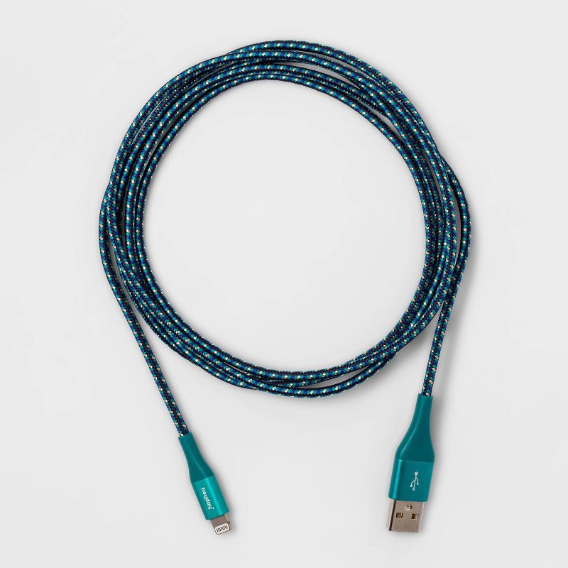 slide 3 of 3, 6' Lightning to USB-A Braided Cable - heyday™ Ocean Teal/Navy: Male-to-Male Connector, 1 ct