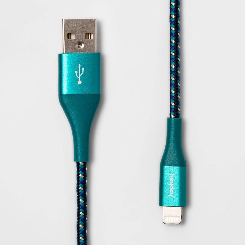 slide 1 of 3, 6' Lightning to USB-A Braided Cable - heyday™ Ocean Teal/Navy: Male-to-Male Connector, 1 ct