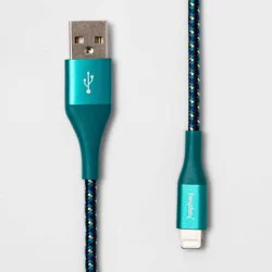 6' Lightning to USB-A Braided Cable - heyday™ Ocean Teal/Navy: Male-to-Male Connector