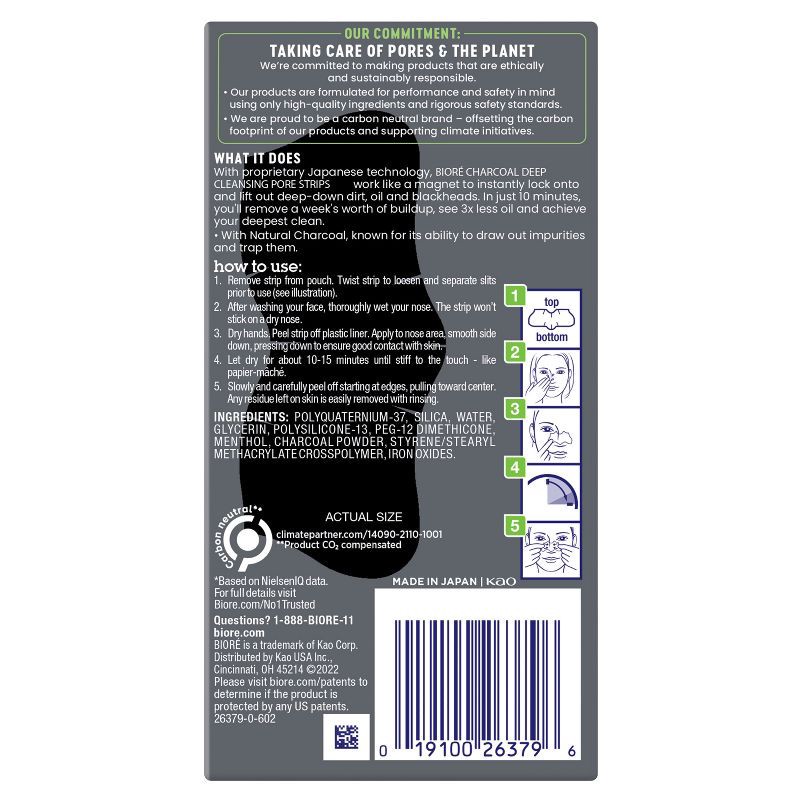 slide 2 of 8, Biore Men's Charcoal Deep Cleansing Pore Strips, Charcoal Blackhead Remover Pore Strips, Nose Strips - 6ct, 6 ct