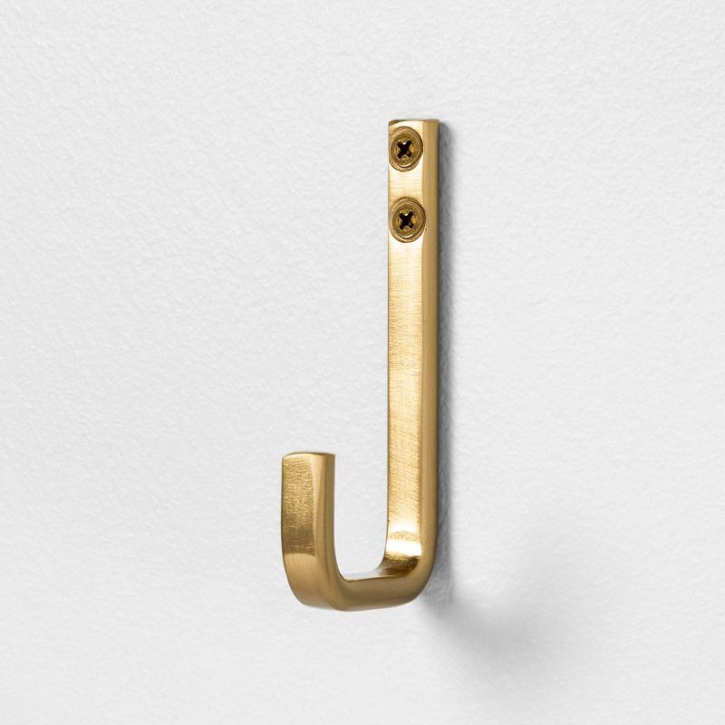 slide 1 of 3, Hearth & Hand with Magnolia Bath Hook Brass - Hearth & Hand™ with Magnolia: Wall-Mounted, Robe Hanging, Gold Finish, Includes Hardware, 1 ct