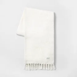 Hearth & Hand with Magnolia Knotted Fringe Throw Blanket White - Hearth & Hand™ with Magnolia: Cotton Dobby Weave, Farmhouse Style, 55x80"