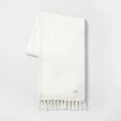 Hearth & Hand with Magnolia Knotted Fringe Throw Blanket White - Hearth & Hand™ with Magnolia: Cotton Dobby Weave, Farmhouse Style, 55x80"