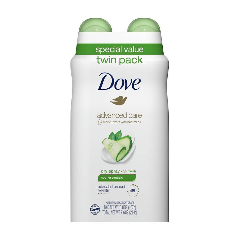 slide 1 of 7, Dove Beauty go Fresh Cool Essentials 48-Hour Antiperspirant & Deodorant Spray Twin Pack - 3.8oz/2ct, 2 ct; 3.8 oz