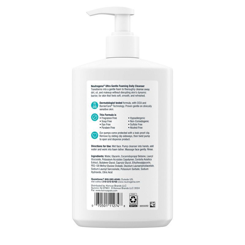 slide 2 of 9, Neutrogena Ultra Gentle Foaming Facial Cleanser, Hydrating Face Wash for Sensitive Skin - 16 fl oz, 16 fl oz